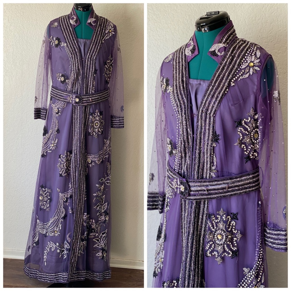 PURPLE ARAB PALESTINIAN MOROCCAN CRYSTAL PURPLE BEADED KAFTAN BRIDAL LAVENDER